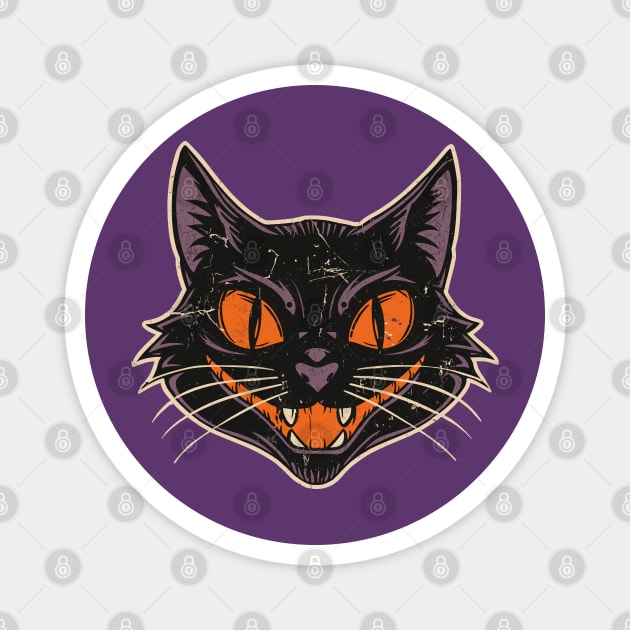 Vintage Halloween Black Cat - Distressed Magnet by JessArty